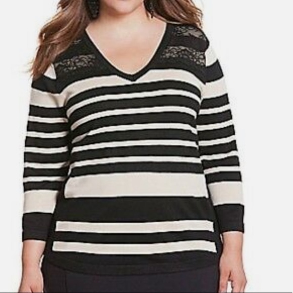 Lane Bryant Black and Cream Striped Sweater - Picture 2 of 6